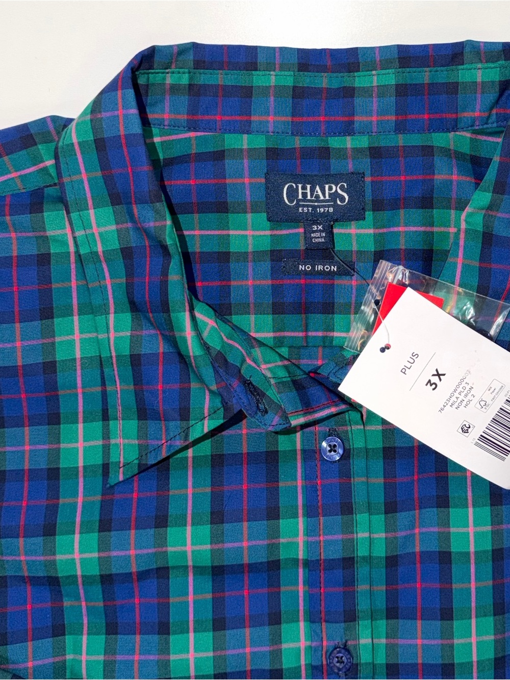 CHAPS No Iron Shirt Blue Green Plaid Long Sleeve Stretch Button Up Womens 3X NWT - Picture 6 of 14